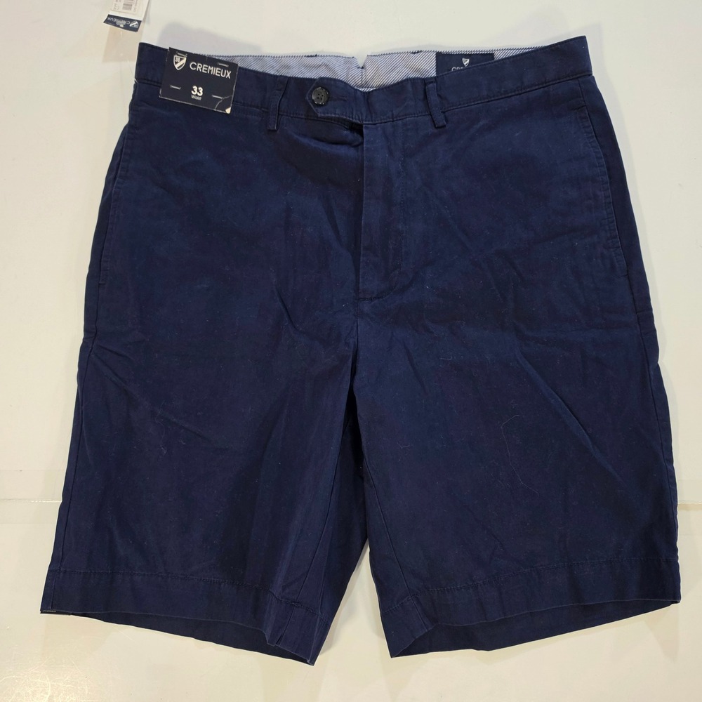 Cremieux Mens Chino Shorts Navy Blue 100% Cotton Size 33 Flat Front Casual